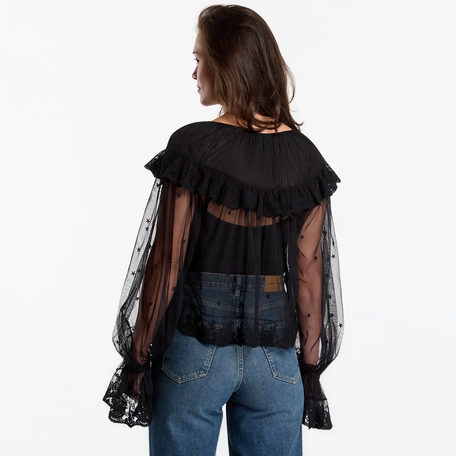 Topi AllSaints Trixie Lace Top Jet Black