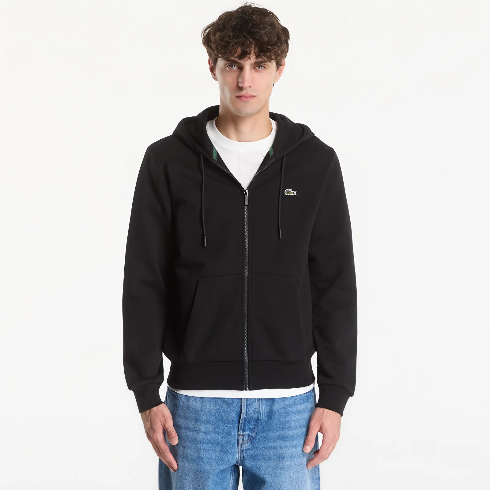 Džemperiai su gobtuvais ir džemperiai Lacoste Zipped Hoodie Black