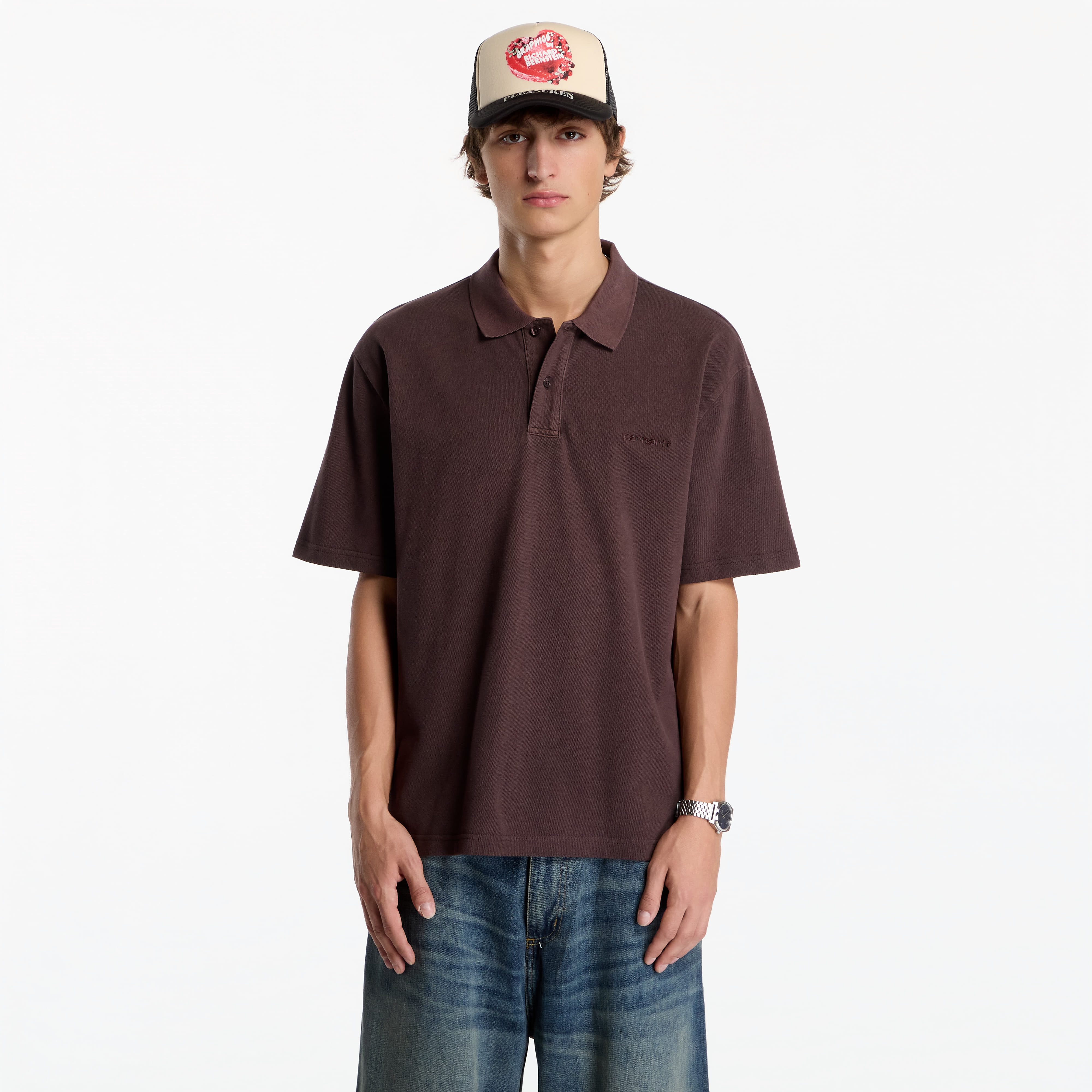 Тениска Carhartt WIP S/S Wayne Polo UNISEX Palisander Garment Dyed M