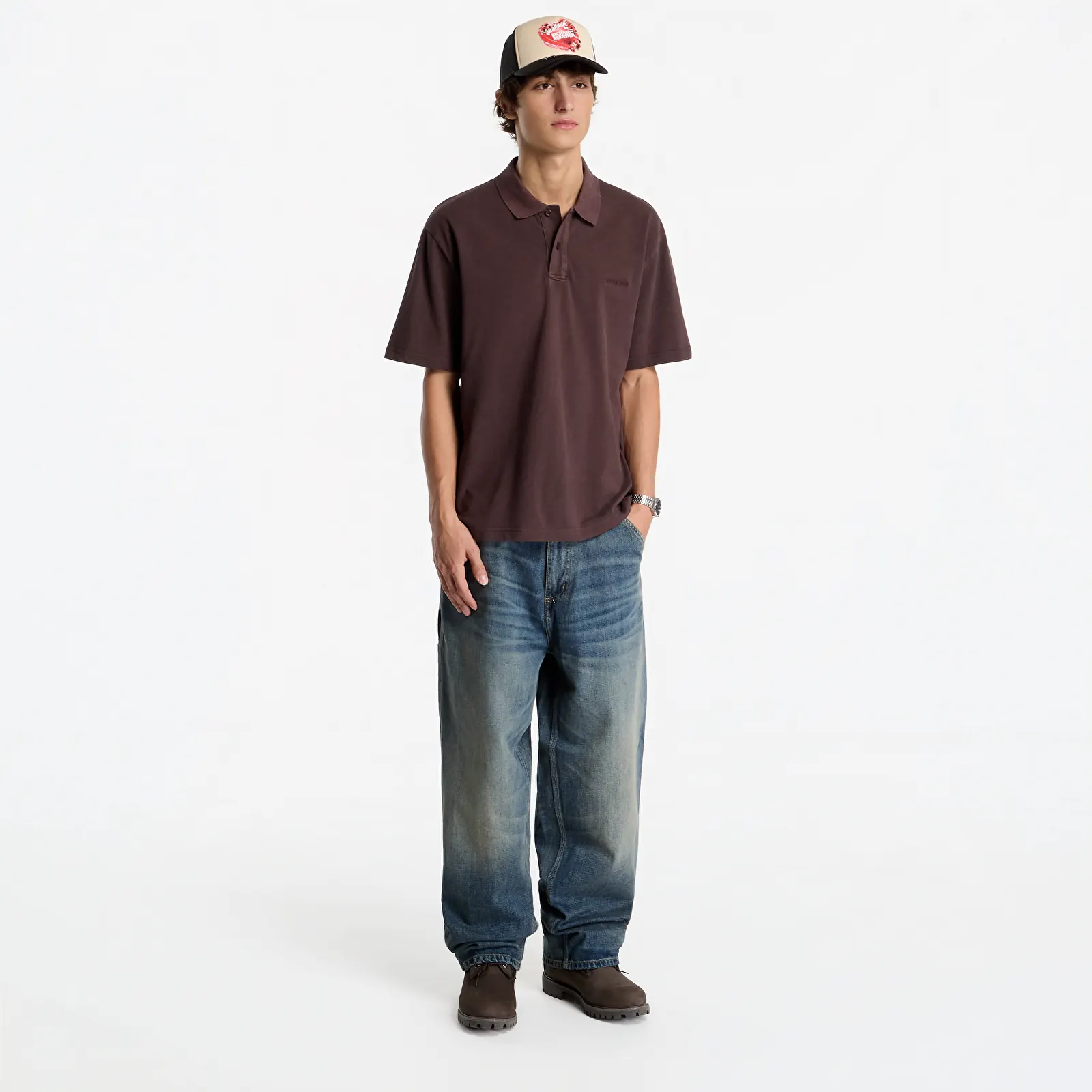 Férfi pólok Carhartt WIP S/S Wayne Polo UNISEX Palisander Garment Dyed
