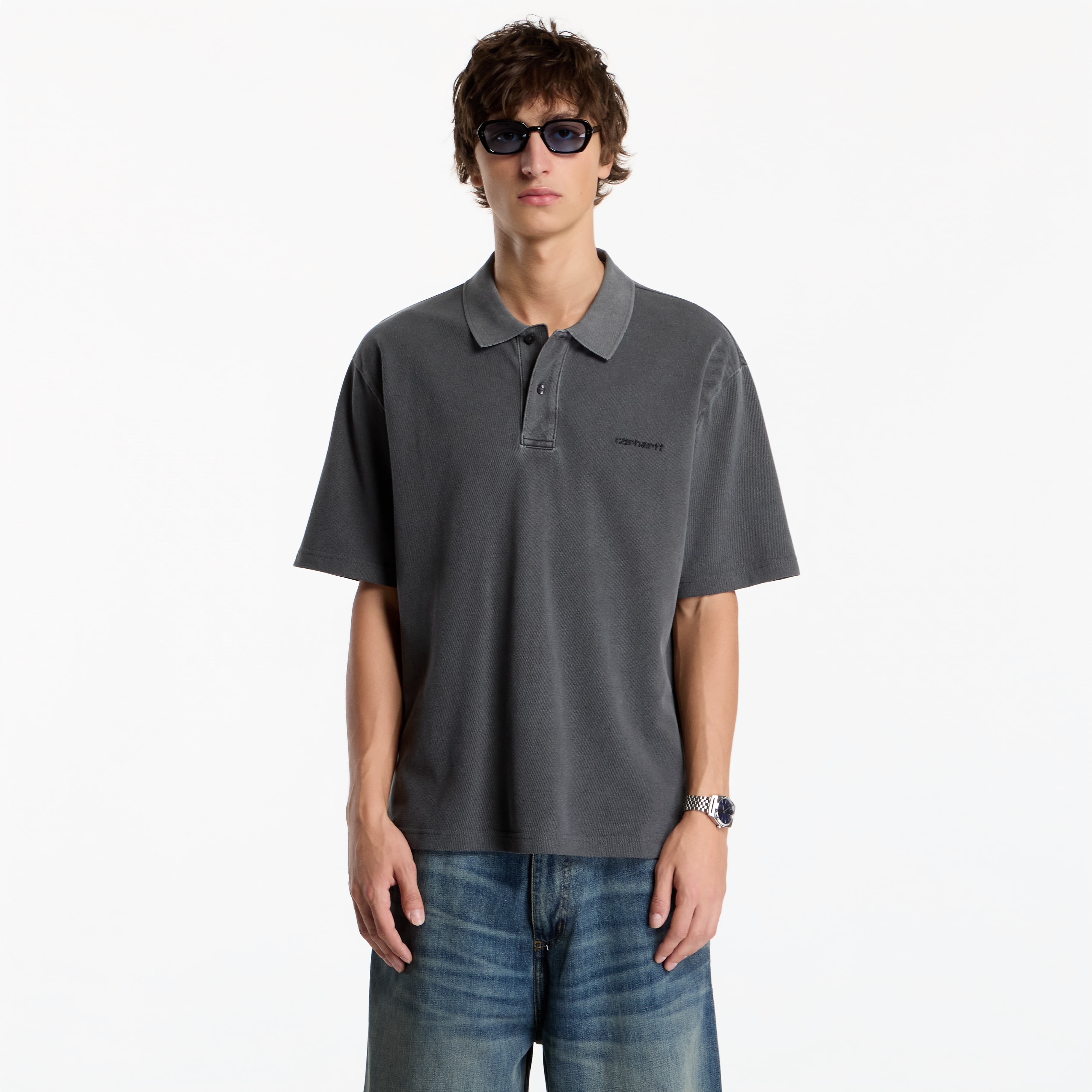 Тениска Carhartt WIP S/S Wayne Polo UNISEX Black Garment Dyed S