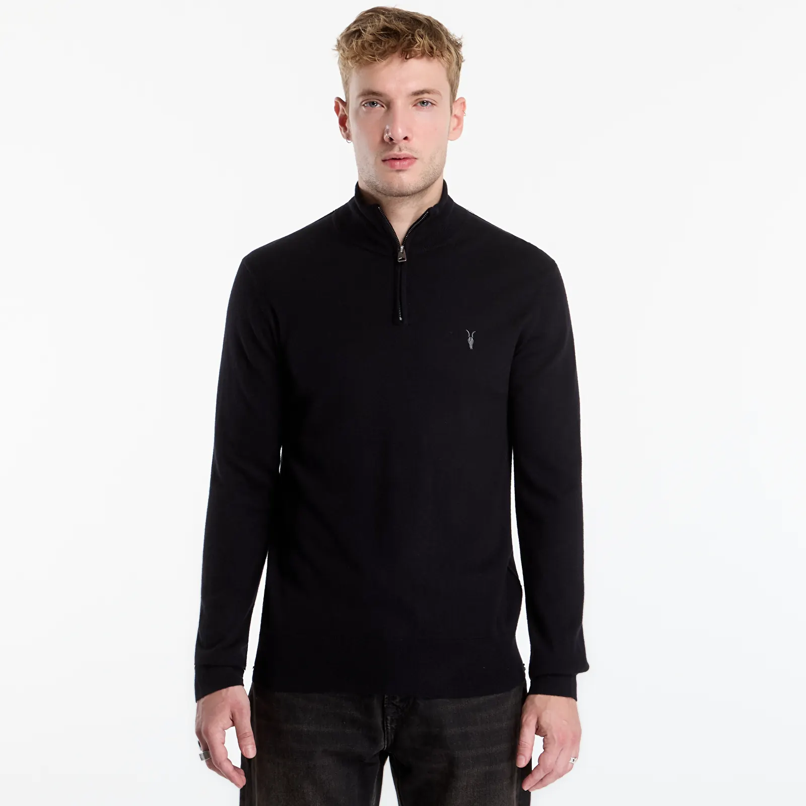 Pulóverek AllSaints Kilburn Zip Funnel Black