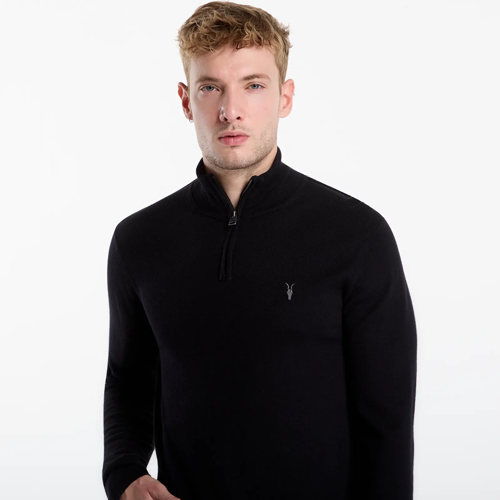 Pulóverek AllSaints Kilburn Zip Funnel Black