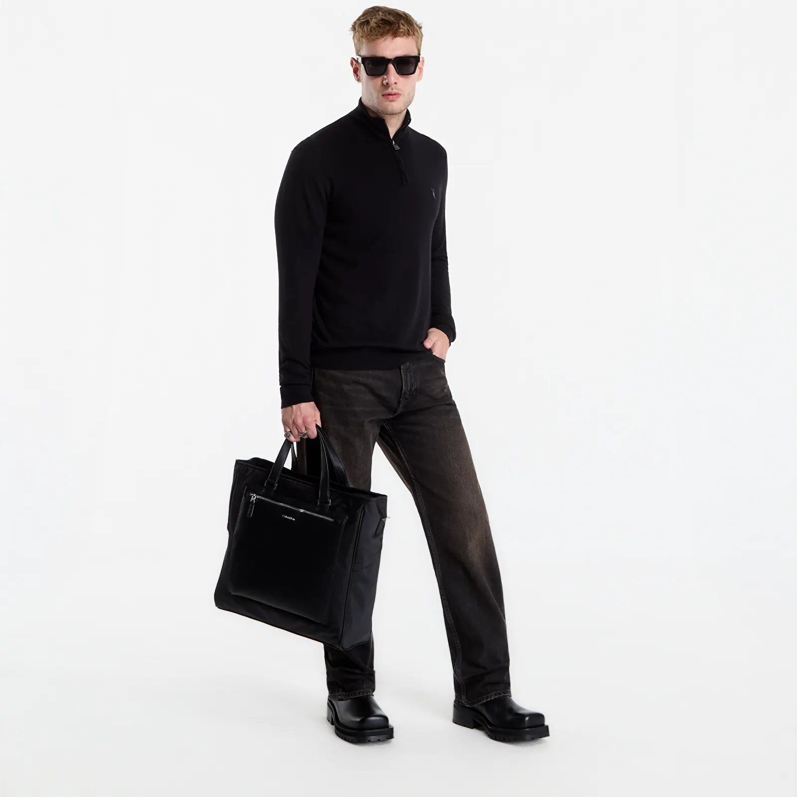 Pulóverek AllSaints Kilburn Zip Funnel Black