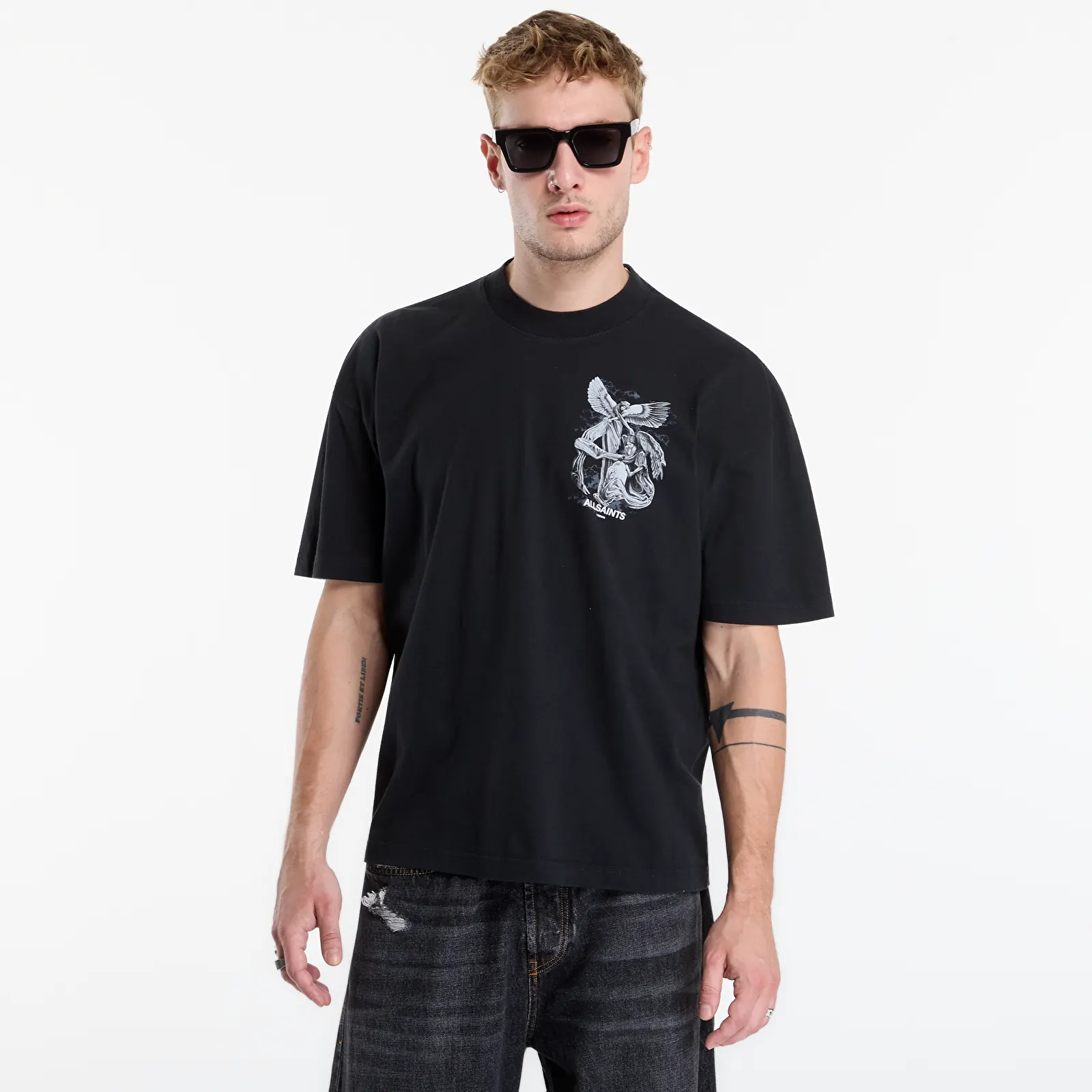 Trička AllSaints Seraph Ss Crew Washed Black