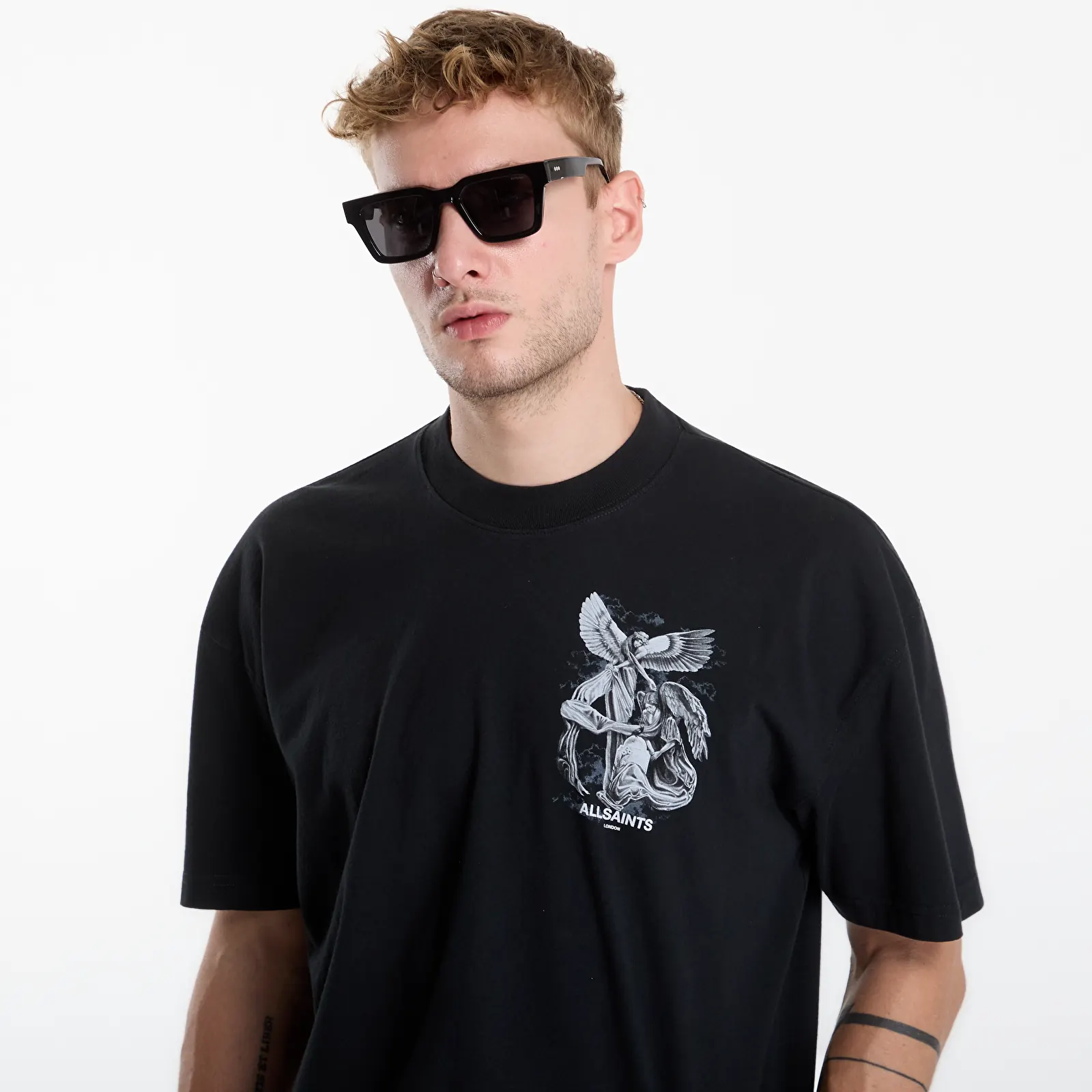 Trička AllSaints Seraph Ss Crew Washed Black