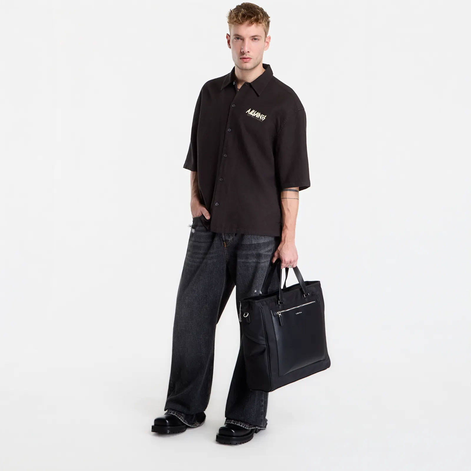 Marškiniai AllSaints Synth Ss Shirt Orca Black