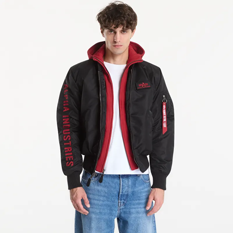 Dzseki Alpha Industries MA-1 D-Tec Sleeve Embroidery Black/ Red