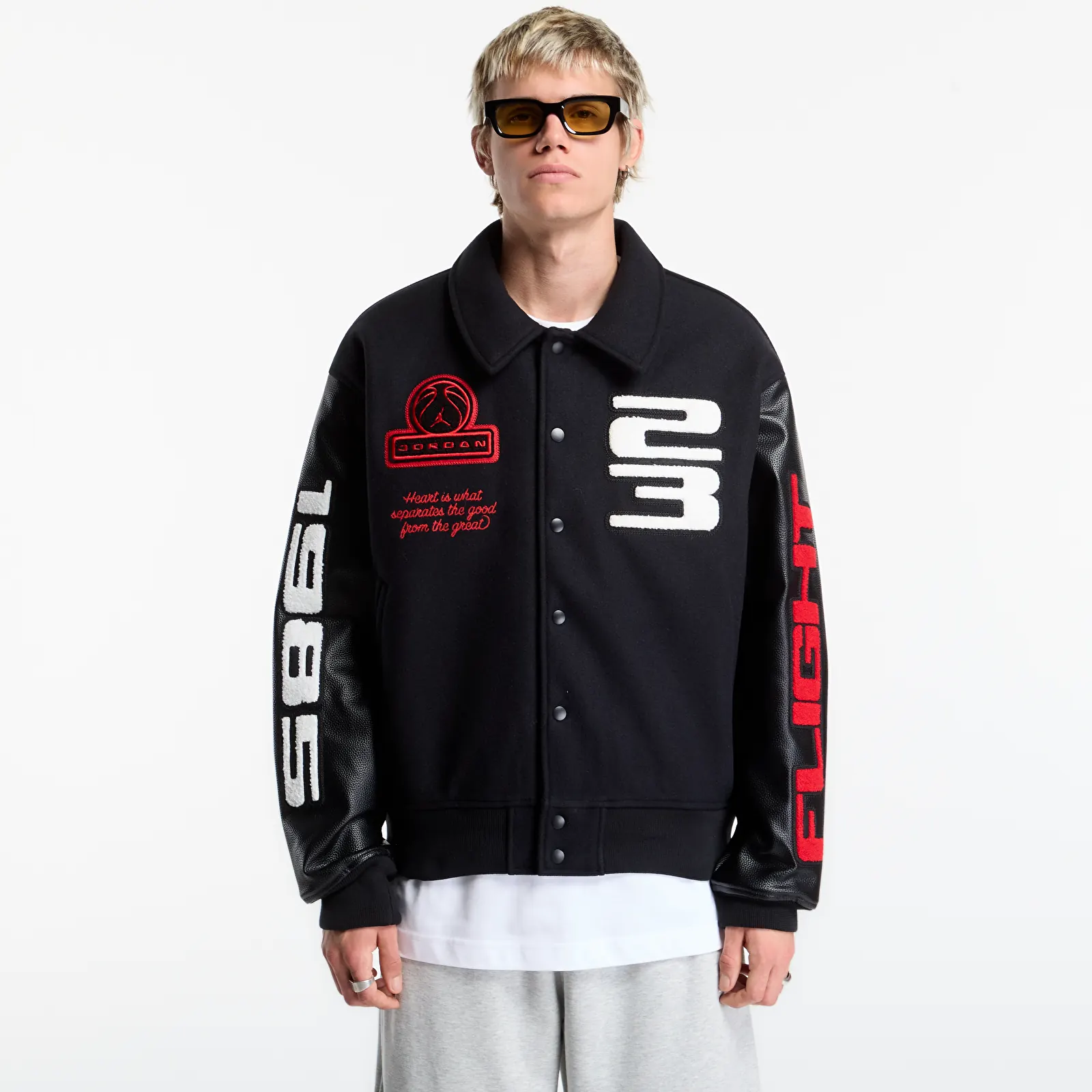 Herren-Bomber Jordan Flight Men's Varsity Jacket Black/ Black/ University Red