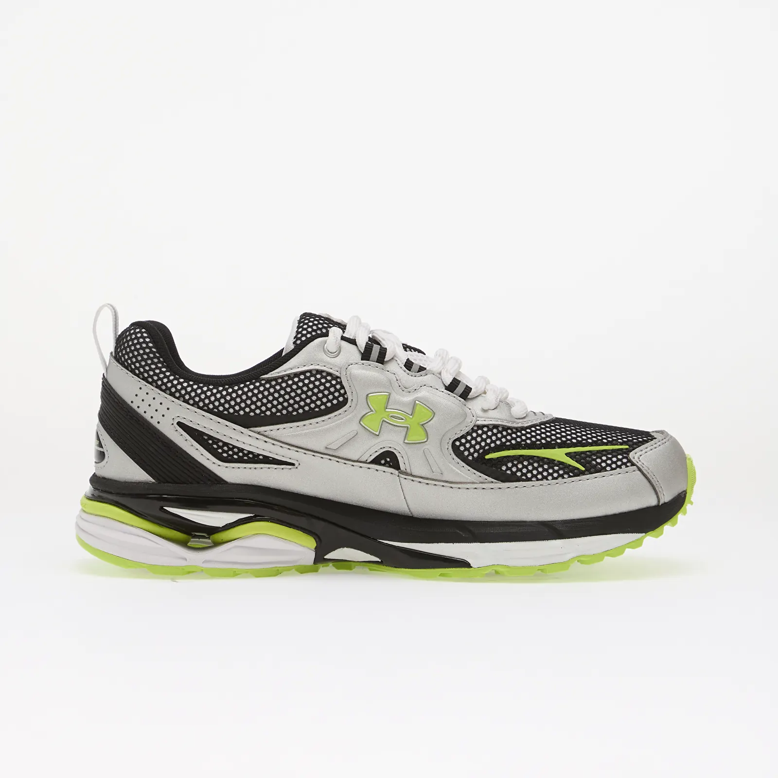 Miesten lenkkarit ja kengät Under Armour Apparition Tech Metallic Silver/ White/ Green Citrine