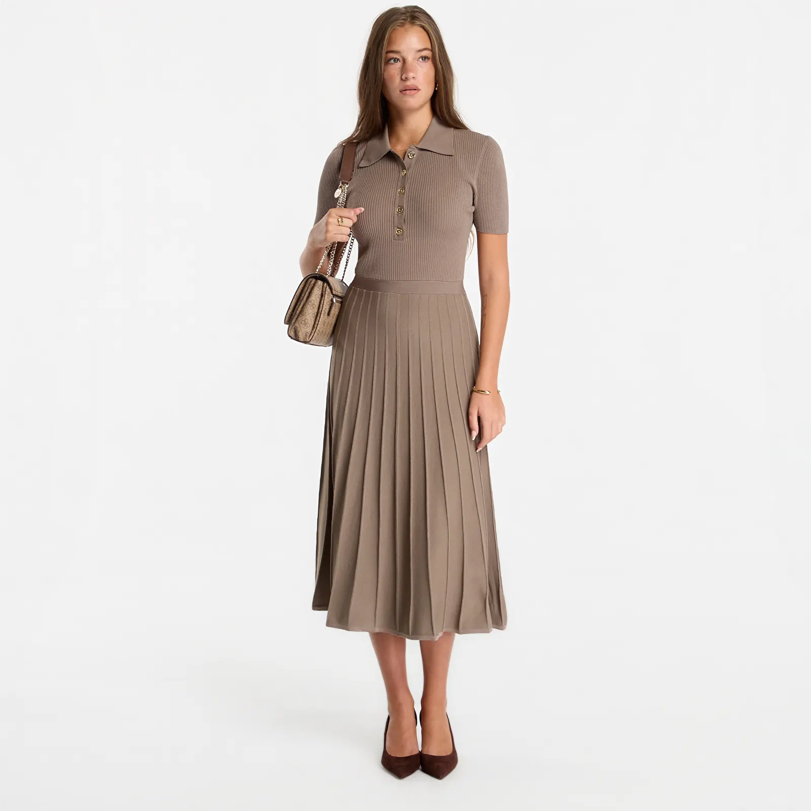Šaty Michael Kors Fit N Flare Polo Ss Midi Chestnut