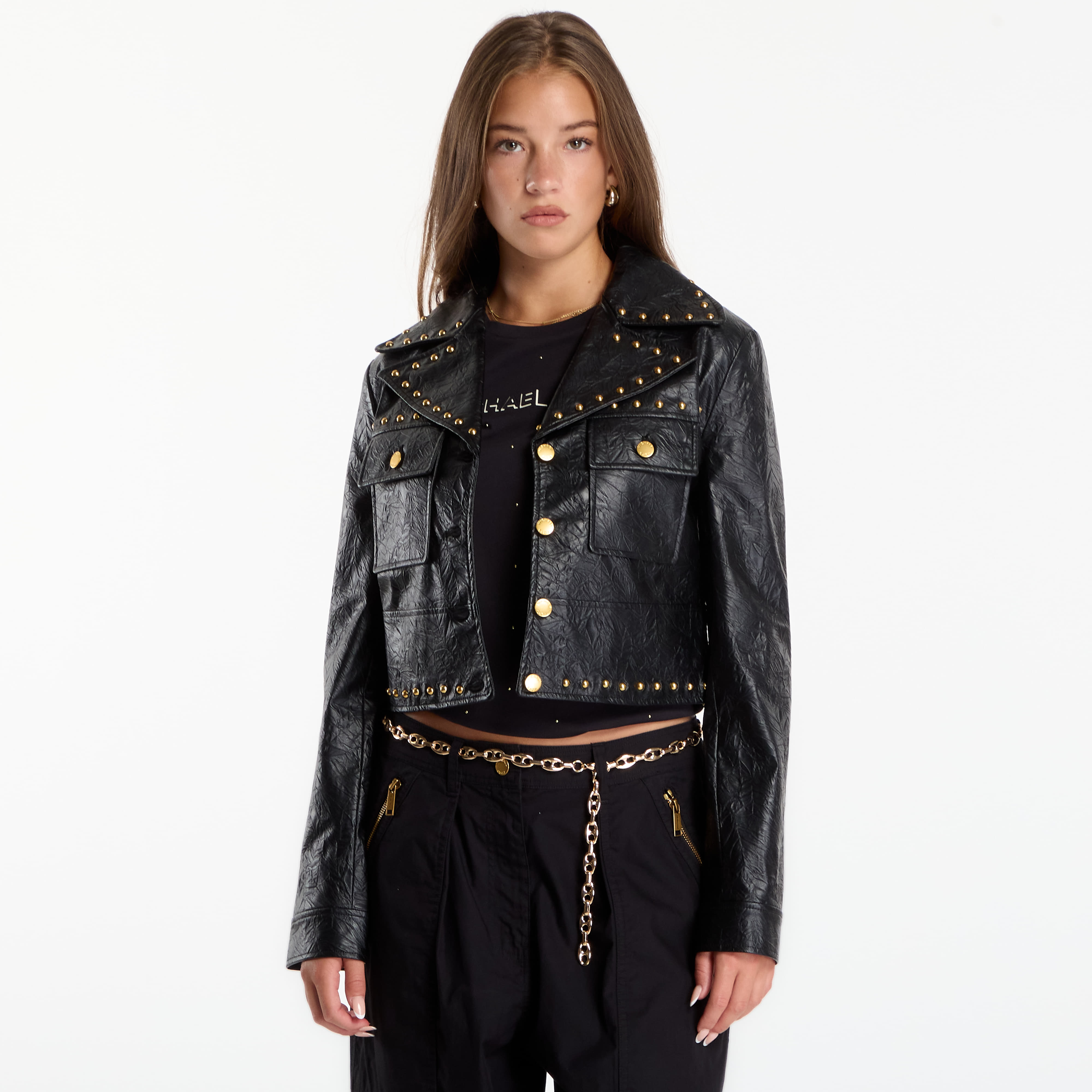 Яке Michael Kors Studded Fx Leather Jacket Black S/38
