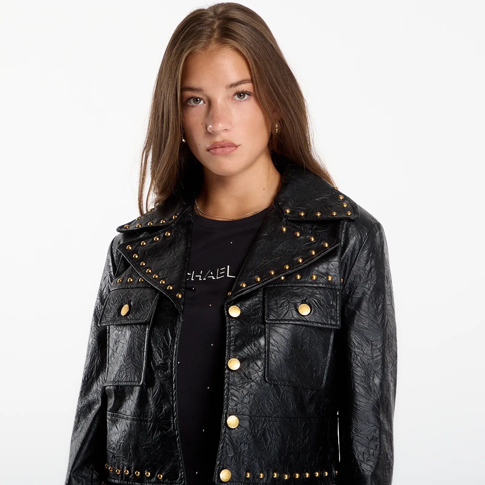 Jakker Michael Kors Studded Fx Leather Jacket Black