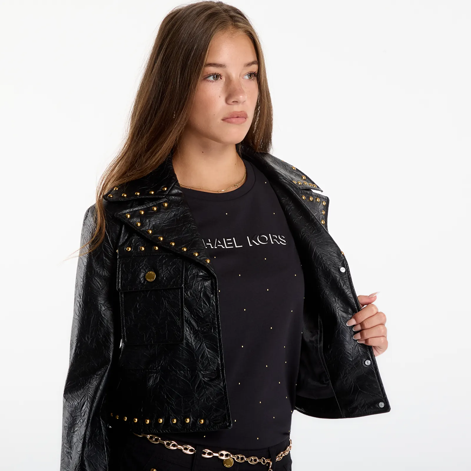Jakker Michael Kors Studded Fx Leather Jacket Black