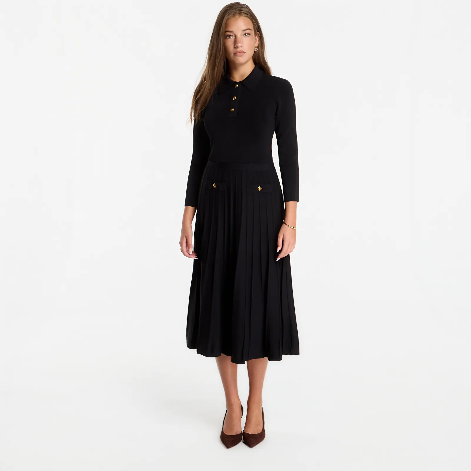 Kjoler Michael Kors Polo Flare Midi Dress Black