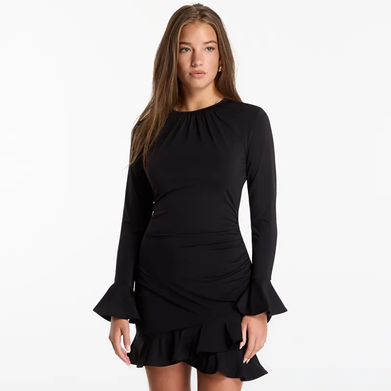Abito Michael Kors Ruched Ruffle Hem Dress Black
