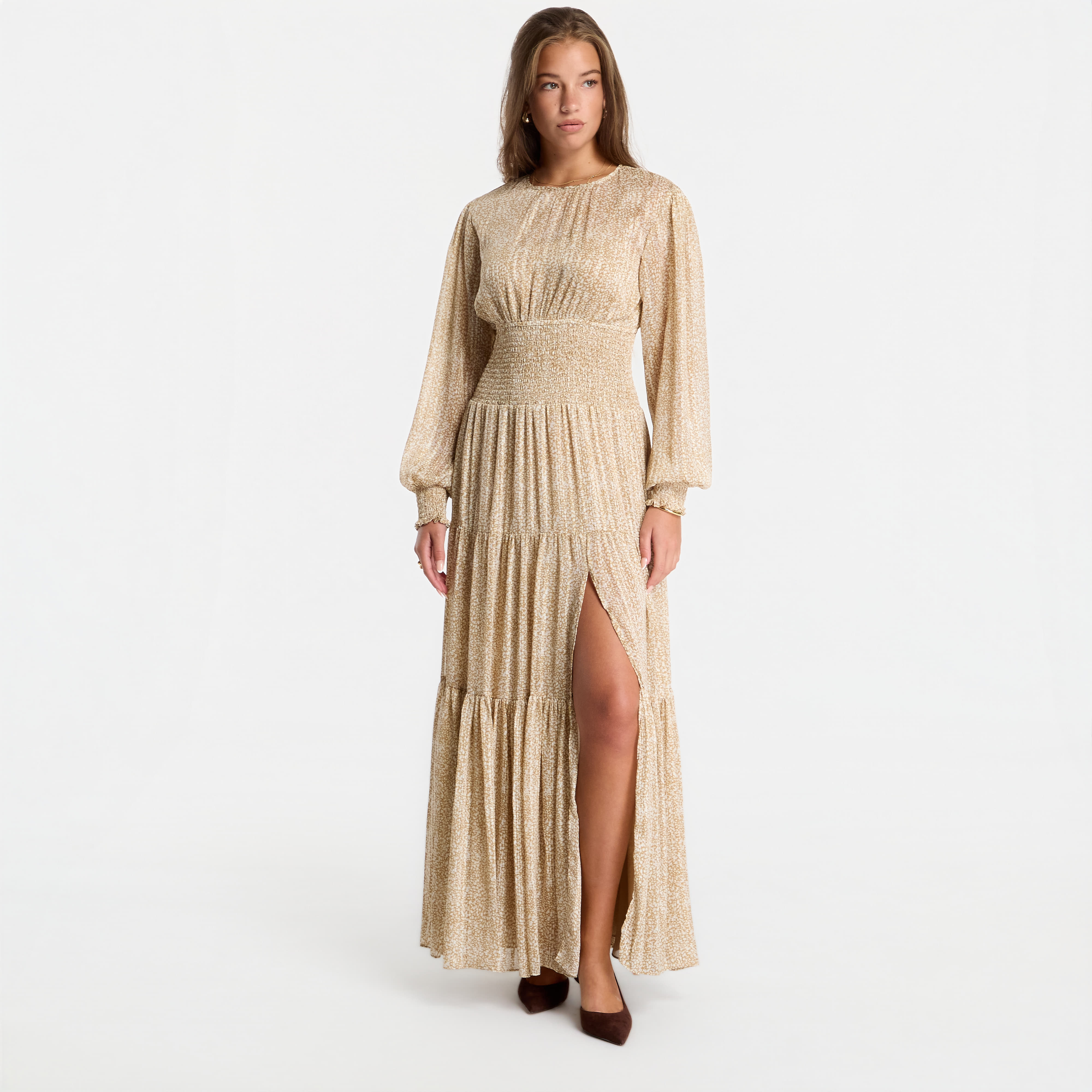 Облекло Michael Kors Ls Smock Maxi Dress Khaki L