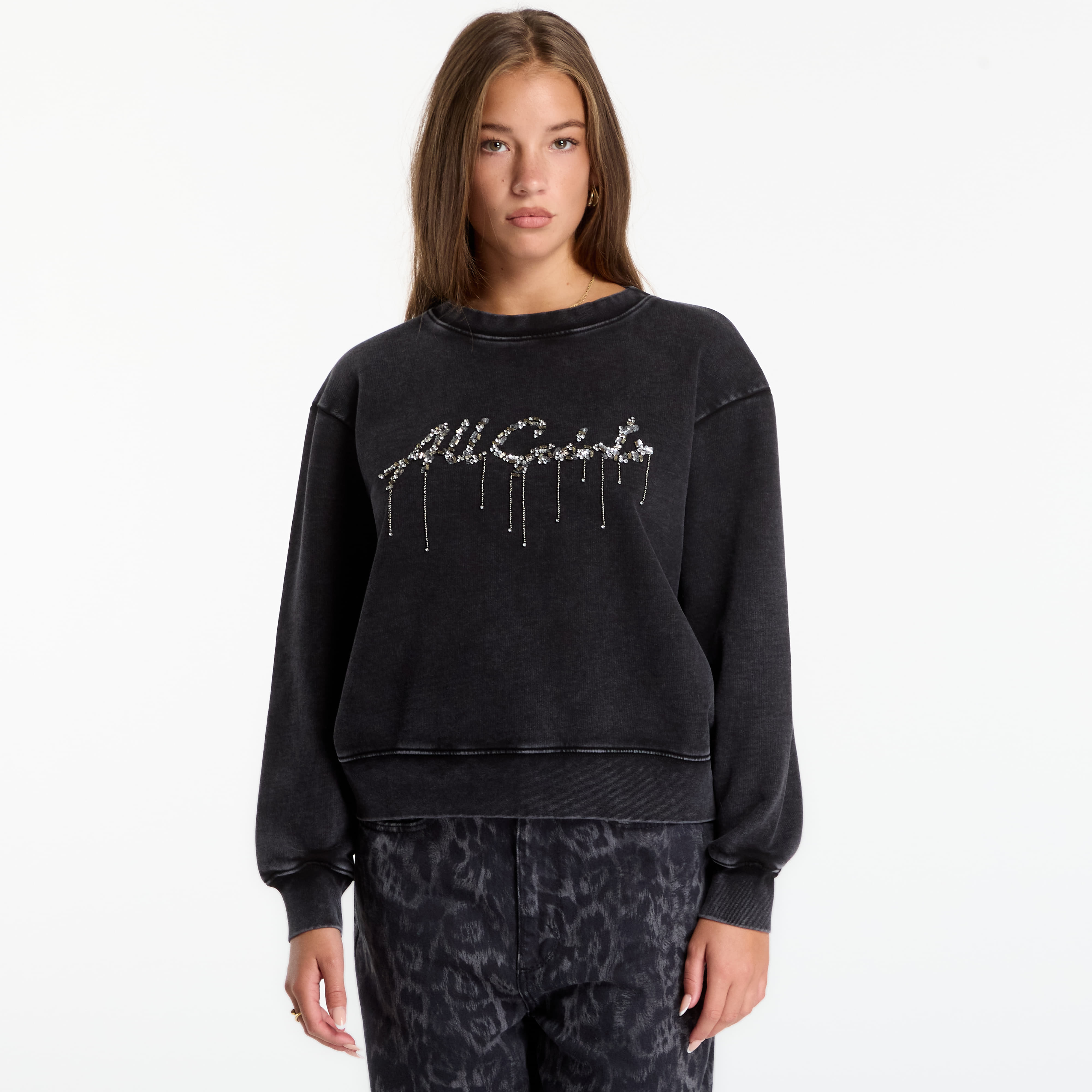 Суитшърт AllSaints Chains Pippa Sweat Washed Black L