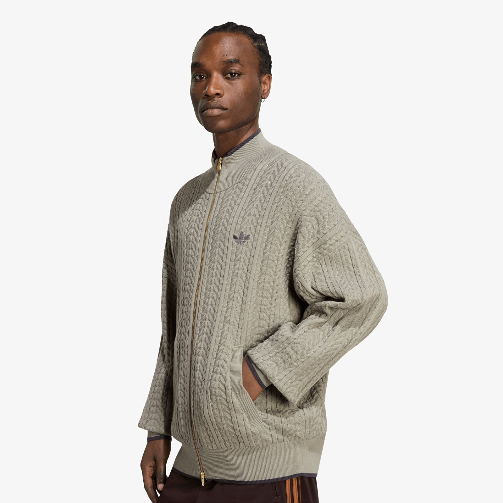 Jerseys para hombre adidas Firebird Cable Knit Track Top Silver Pebble