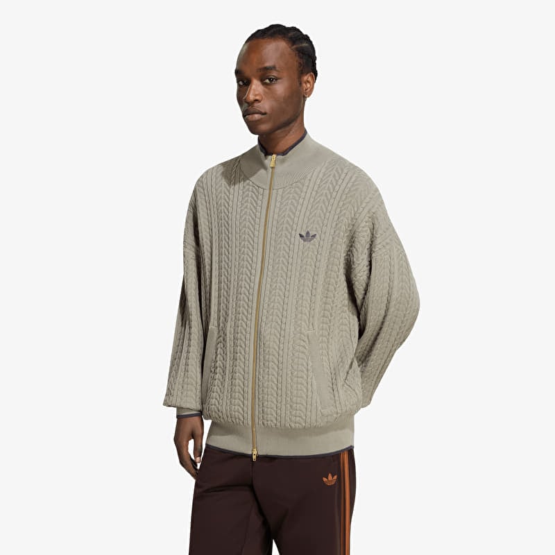 Pulóver adidas Firebird Cable Knit Track Top Silver Pebble