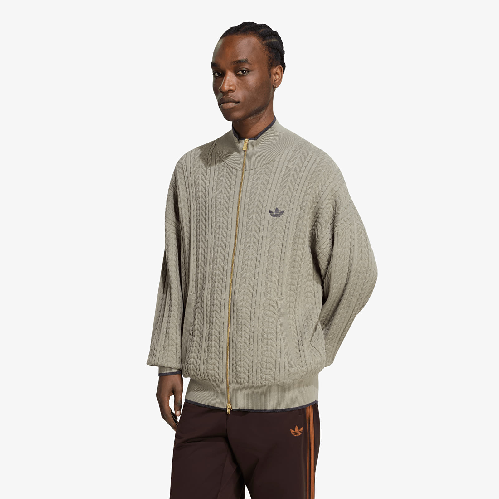 Jerseys para hombre adidas Firebird Cable Knit Track Top Silver Pebble