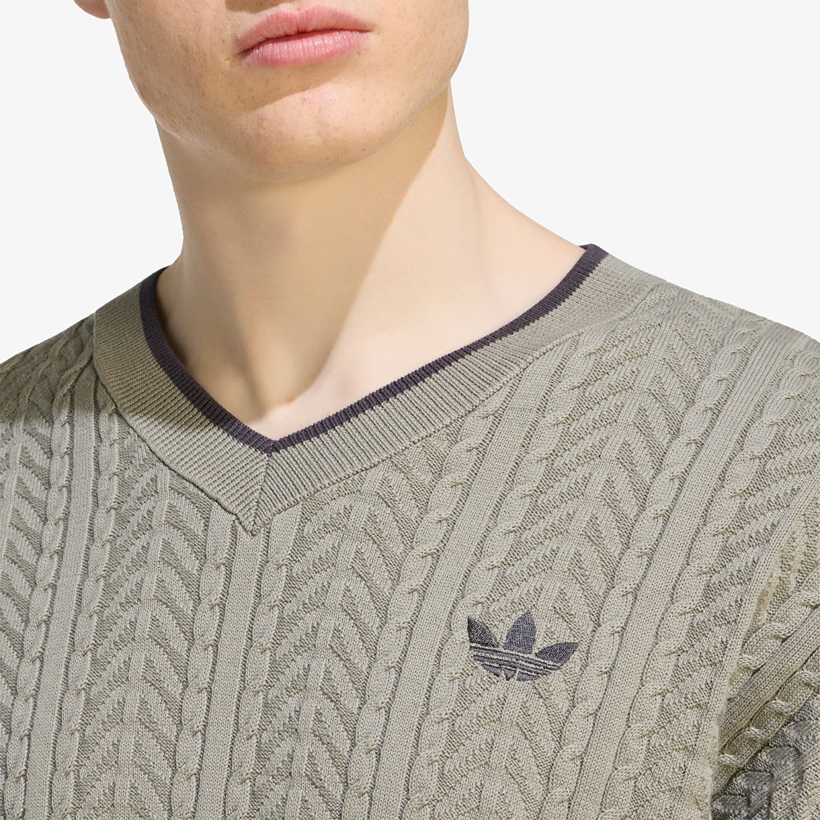 Trøjer til mænd adidas Cable Knit Crewneck Sweatshirt Silver Pebble
