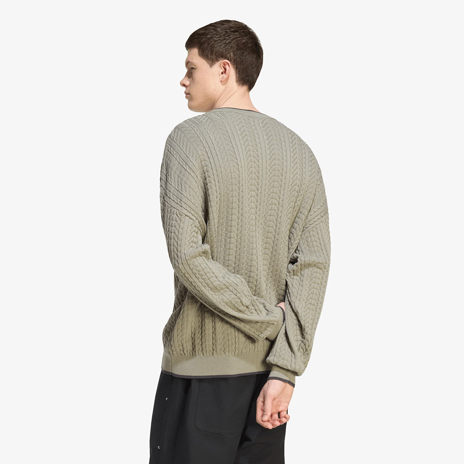 Trøjer til mænd adidas Cable Knit Crewneck Sweatshirt Silver Pebble