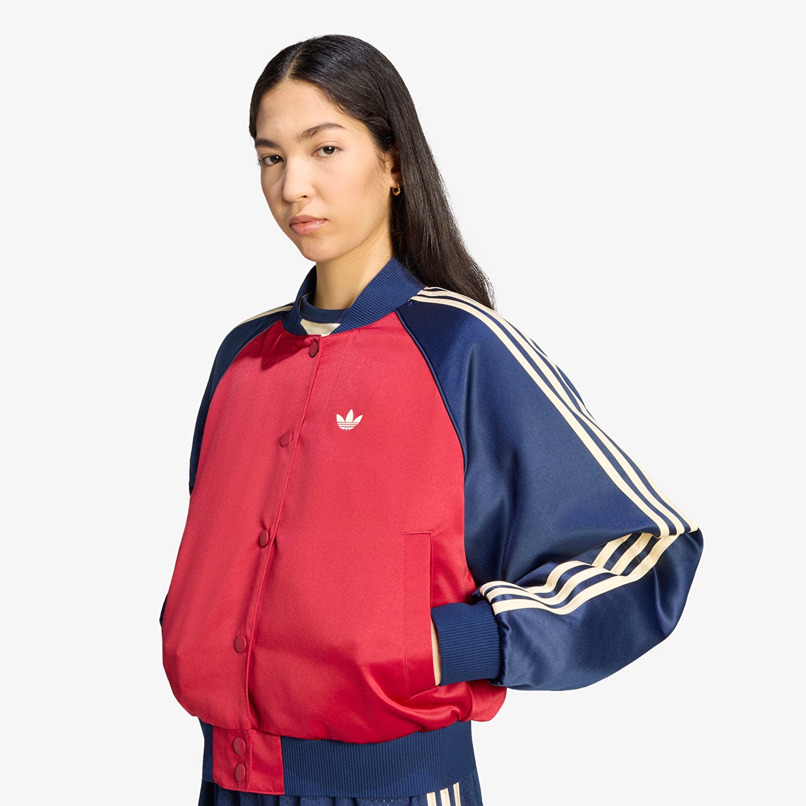 Dámske bombery adidas Satin SST Bomber Jacket Team Victory Red/ Night Indigo/ Warm Vanilla