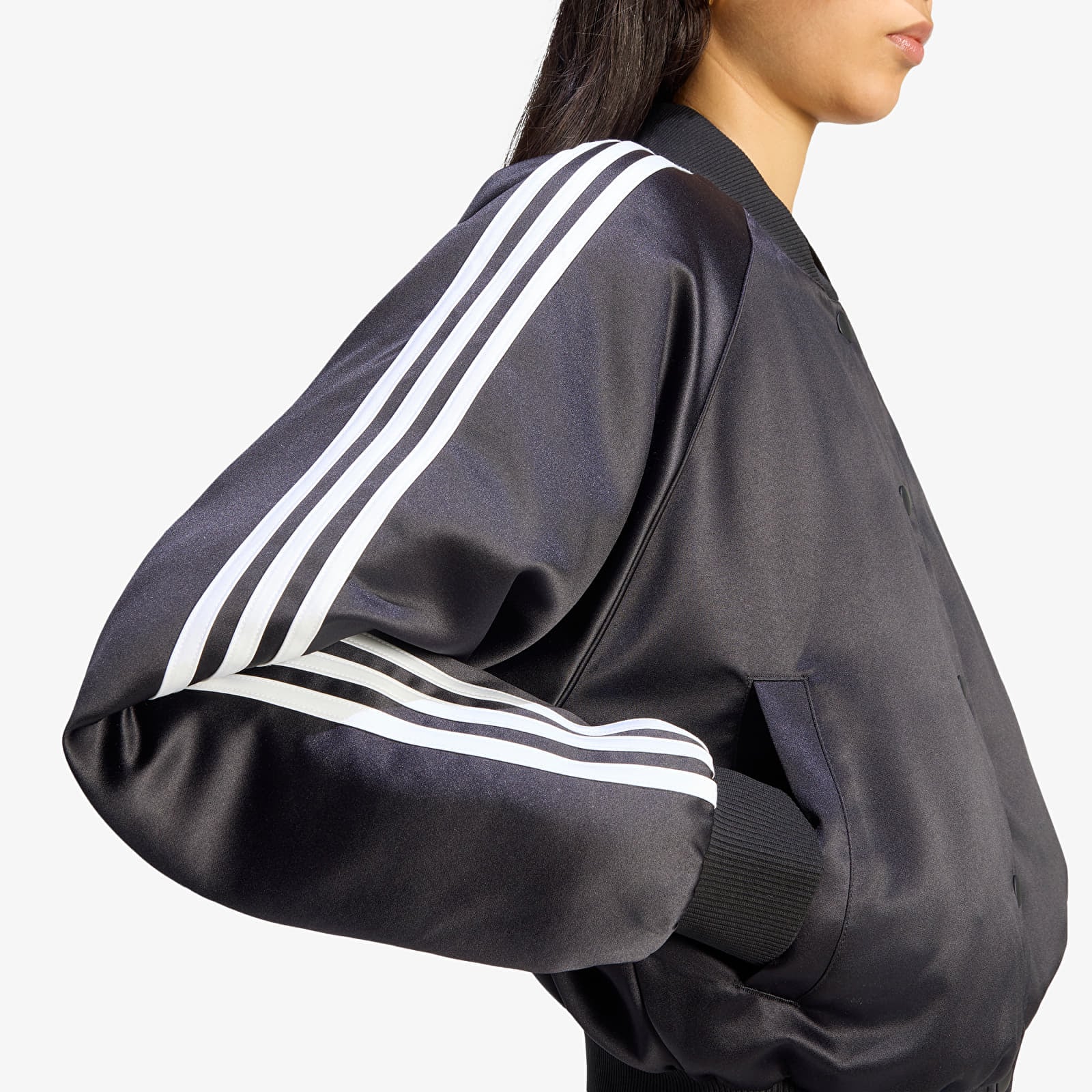 Női bomberdzsekik adidas Satin SST Bomber Jacket Black/ White/ Grey Three