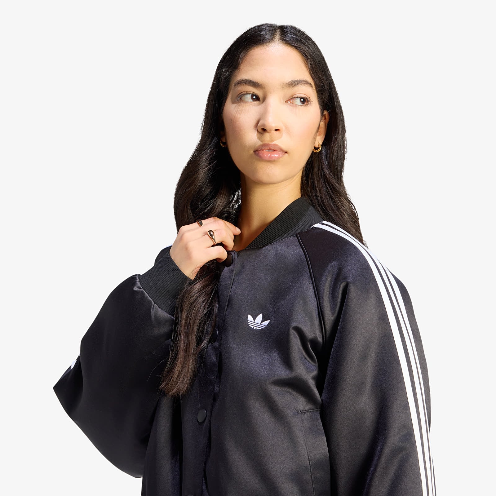 Női bomberdzsekik adidas Satin SST Bomber Jacket Black/ White/ Grey Three