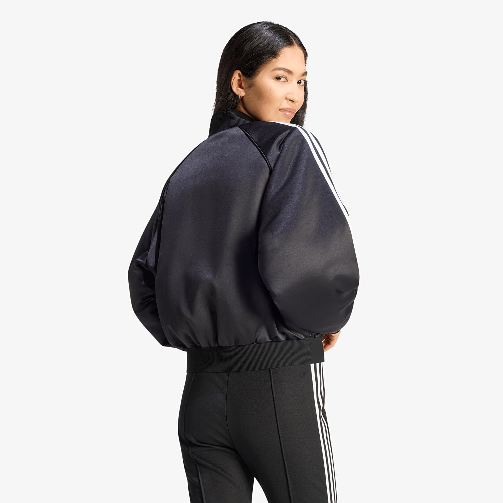 Női bomberdzsekik adidas Satin SST Bomber Jacket Black/ White/ Grey Three