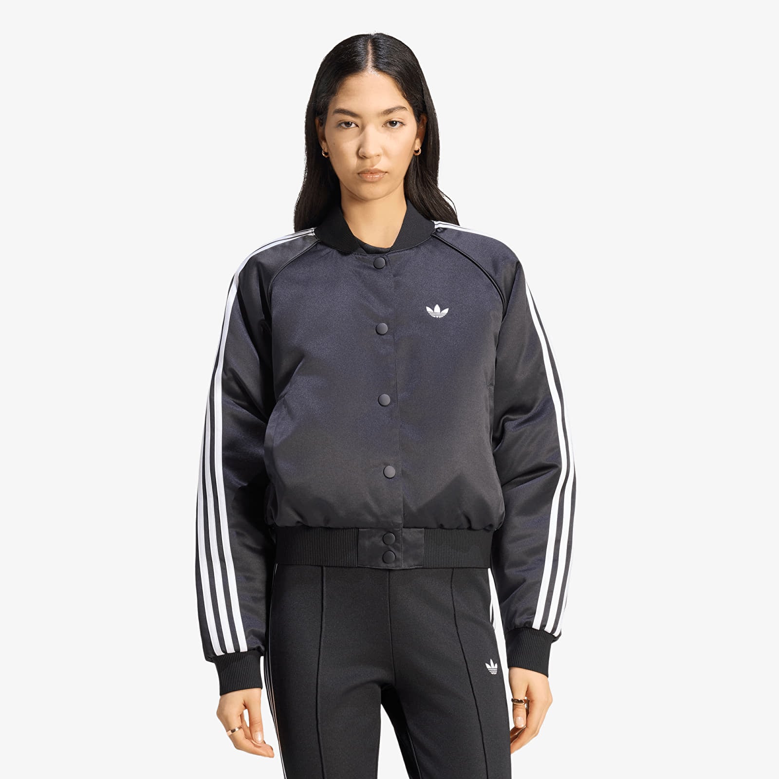 Női bomberdzsekik adidas Satin SST Bomber Jacket Black/ White/ Grey Three