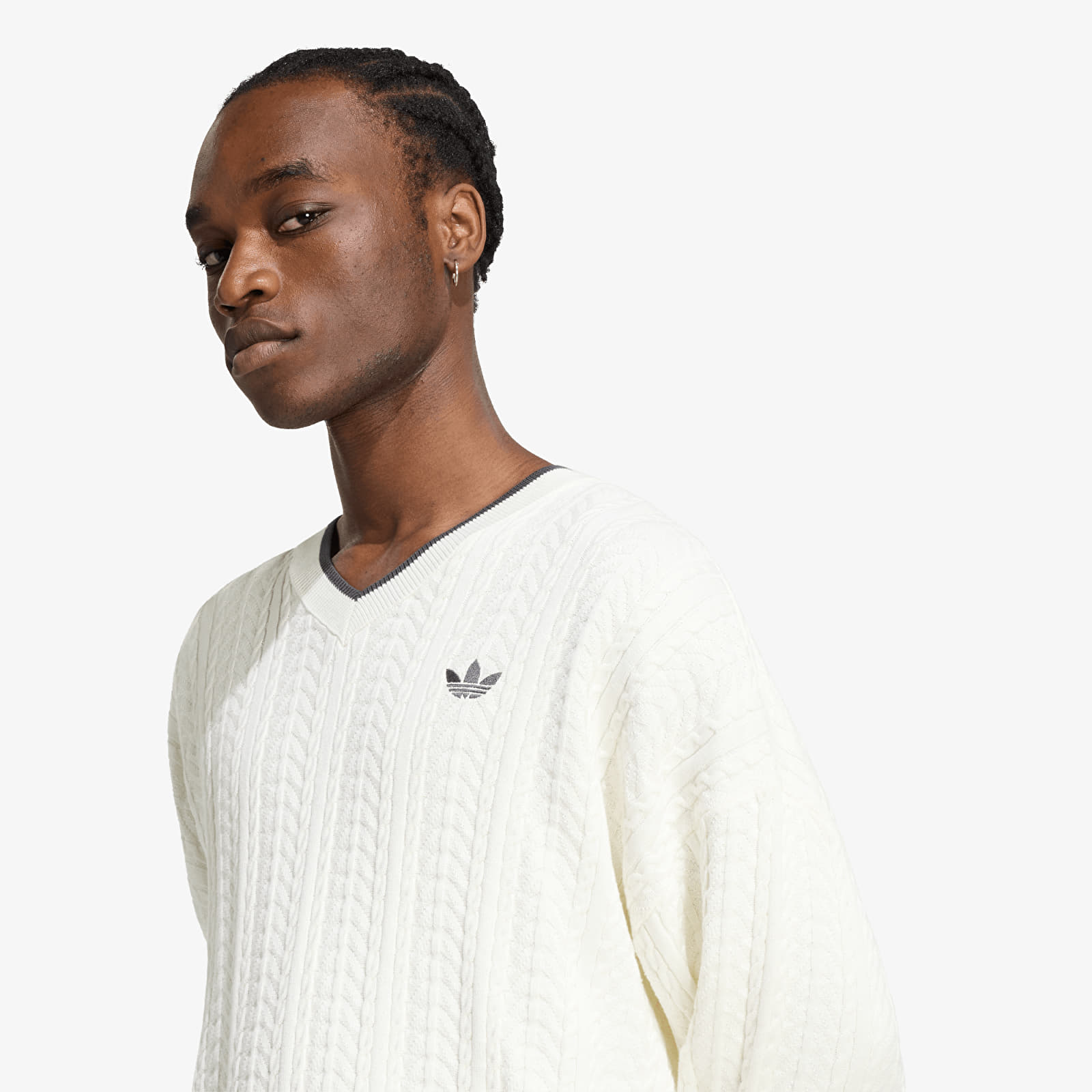 Men's sweaters adidas Cable Knit Crewneck Sweatshirt Cloud White