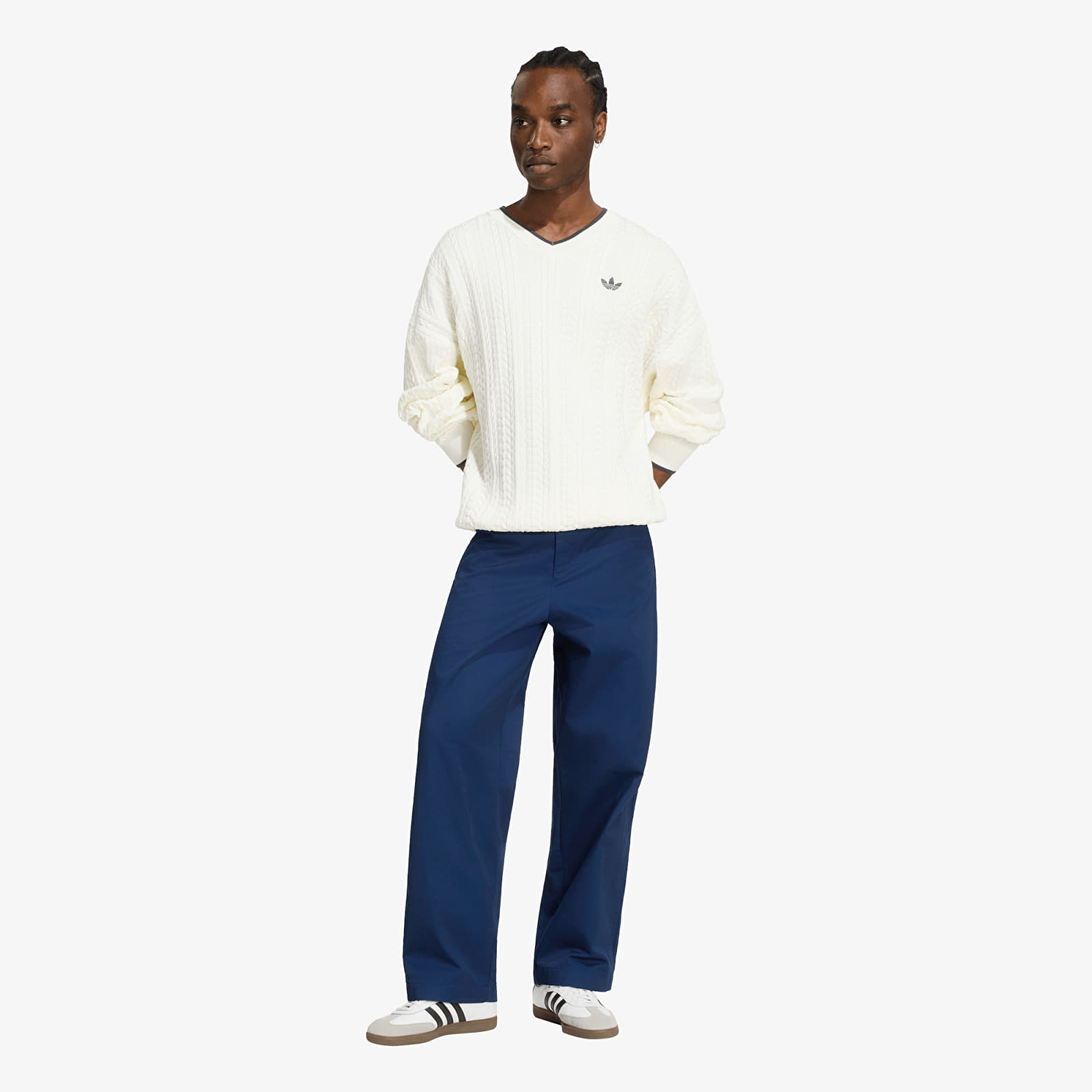 Men's sweaters adidas Cable Knit Crewneck Sweatshirt Cloud White