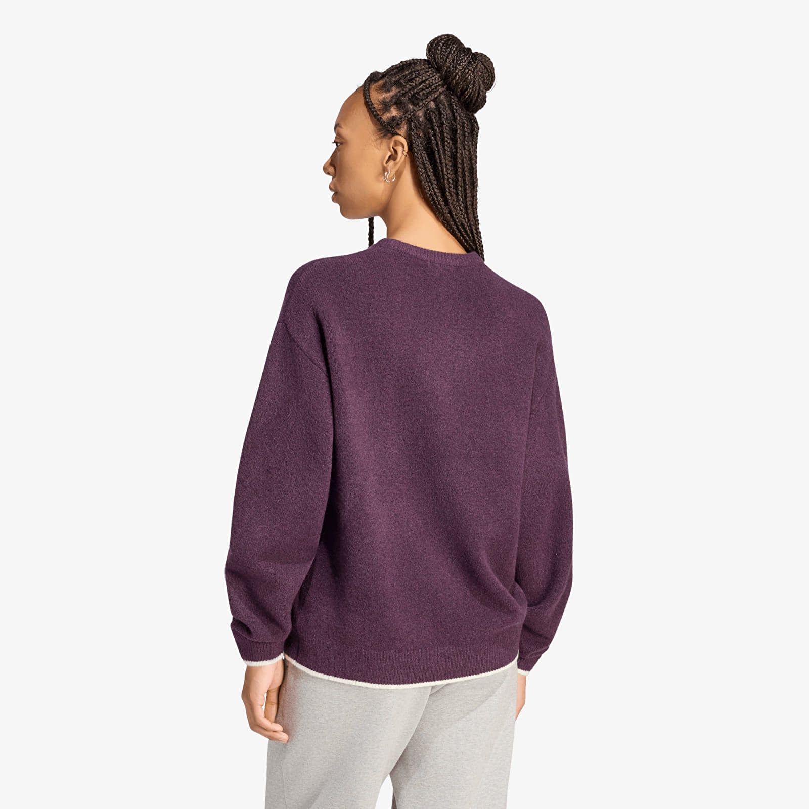 Damen Pullover adidas Ess Knit Tipping Crew Noble Red/ Cream White