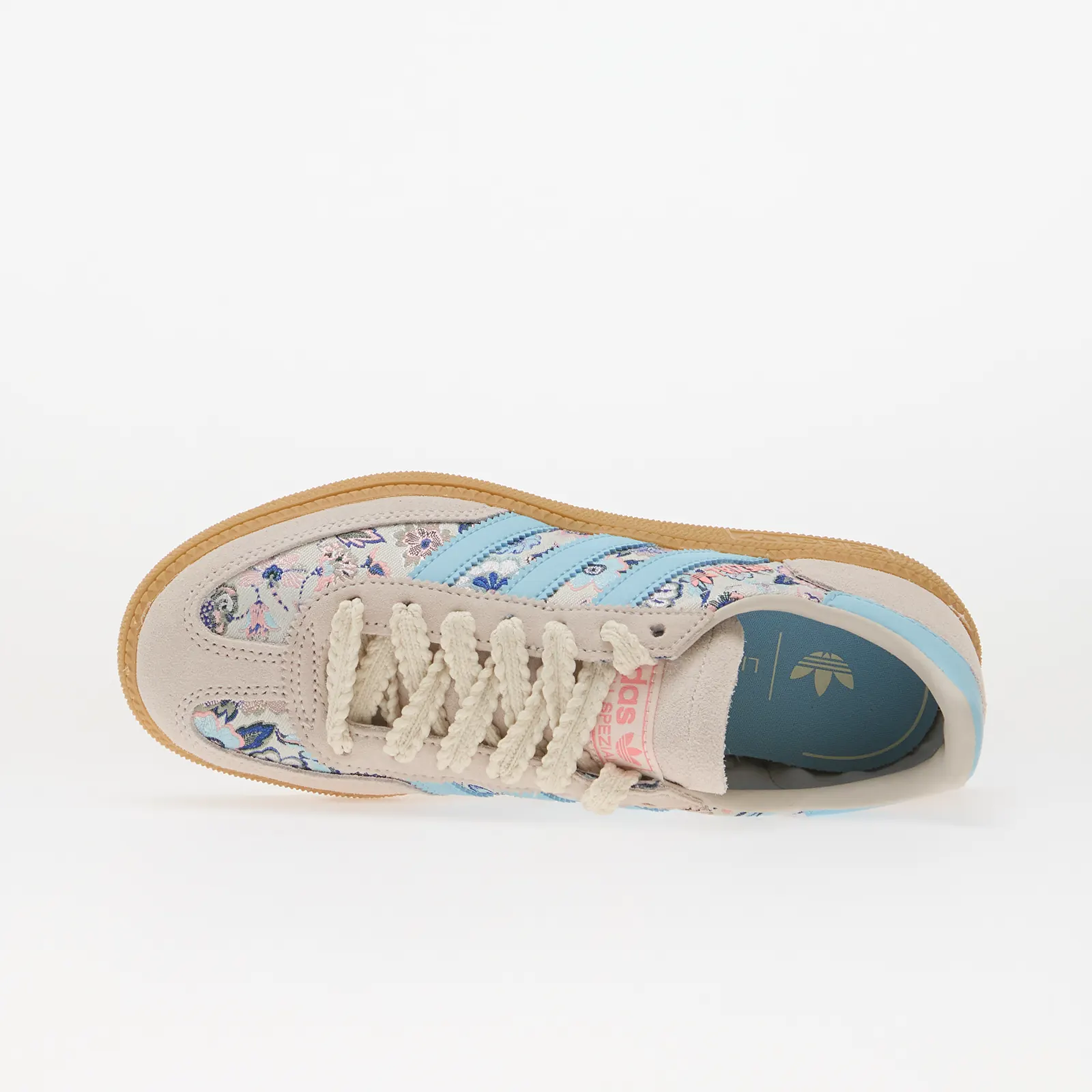 Sneakerși pentru femei adidas x Liberty London Handball Spezial Kids Off White/ Icey Blue/ Gum