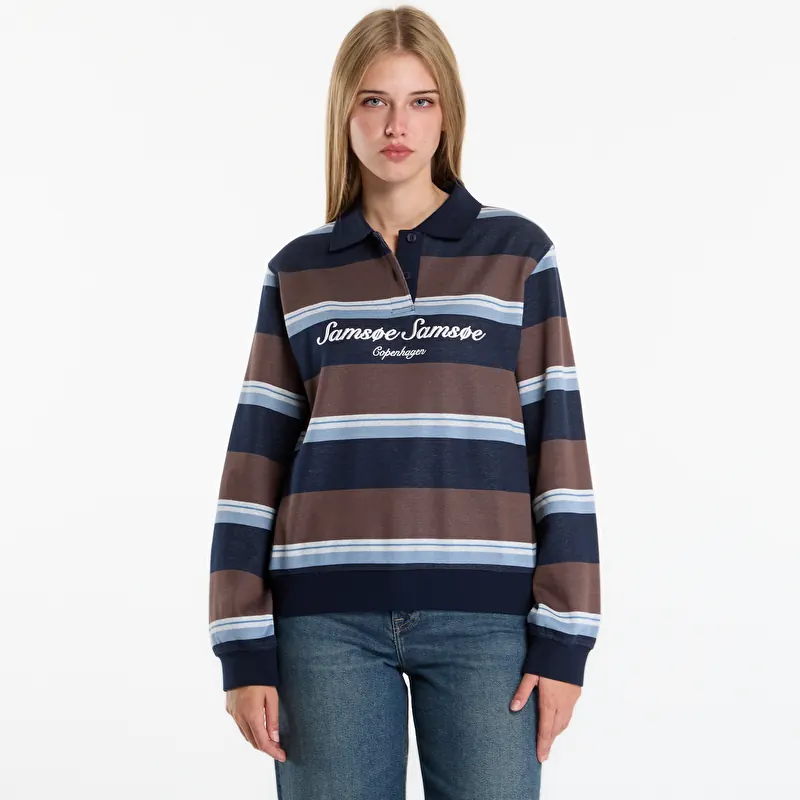 T-skjorte Samsøe Samsøe Sadory Ls Polo Brown Blue St.