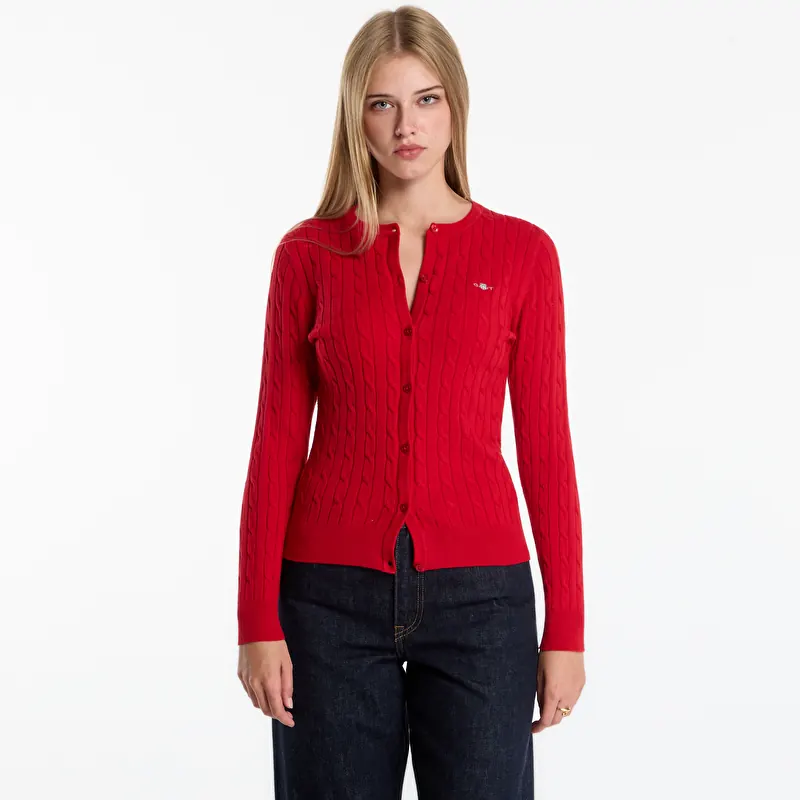 Gant Stretch Cotton Cable Cardigan Lipstick Pink