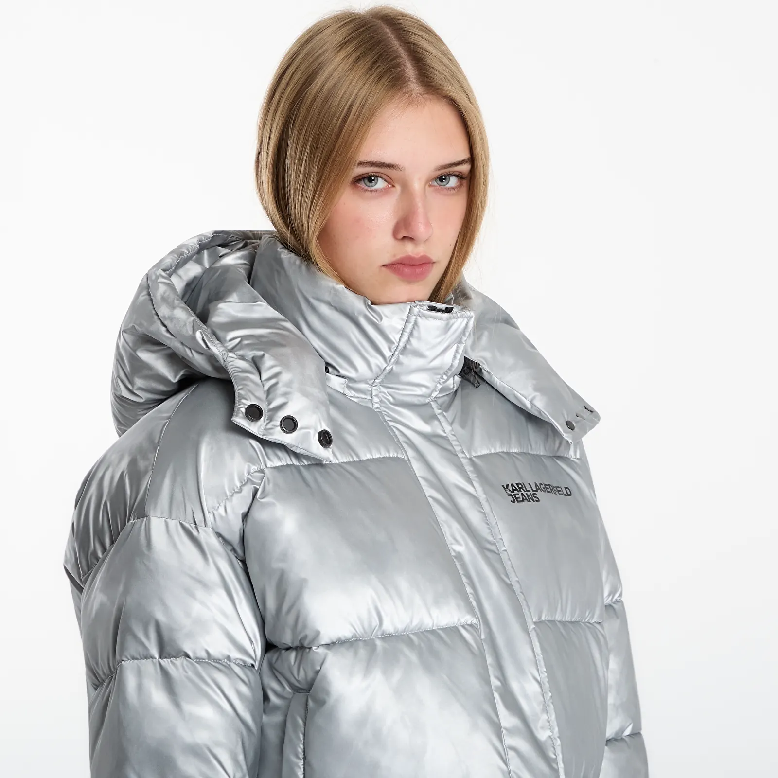 Jackets Karl Lagerfeld Jeans Cropped Shiny Puffer Washed Blue
