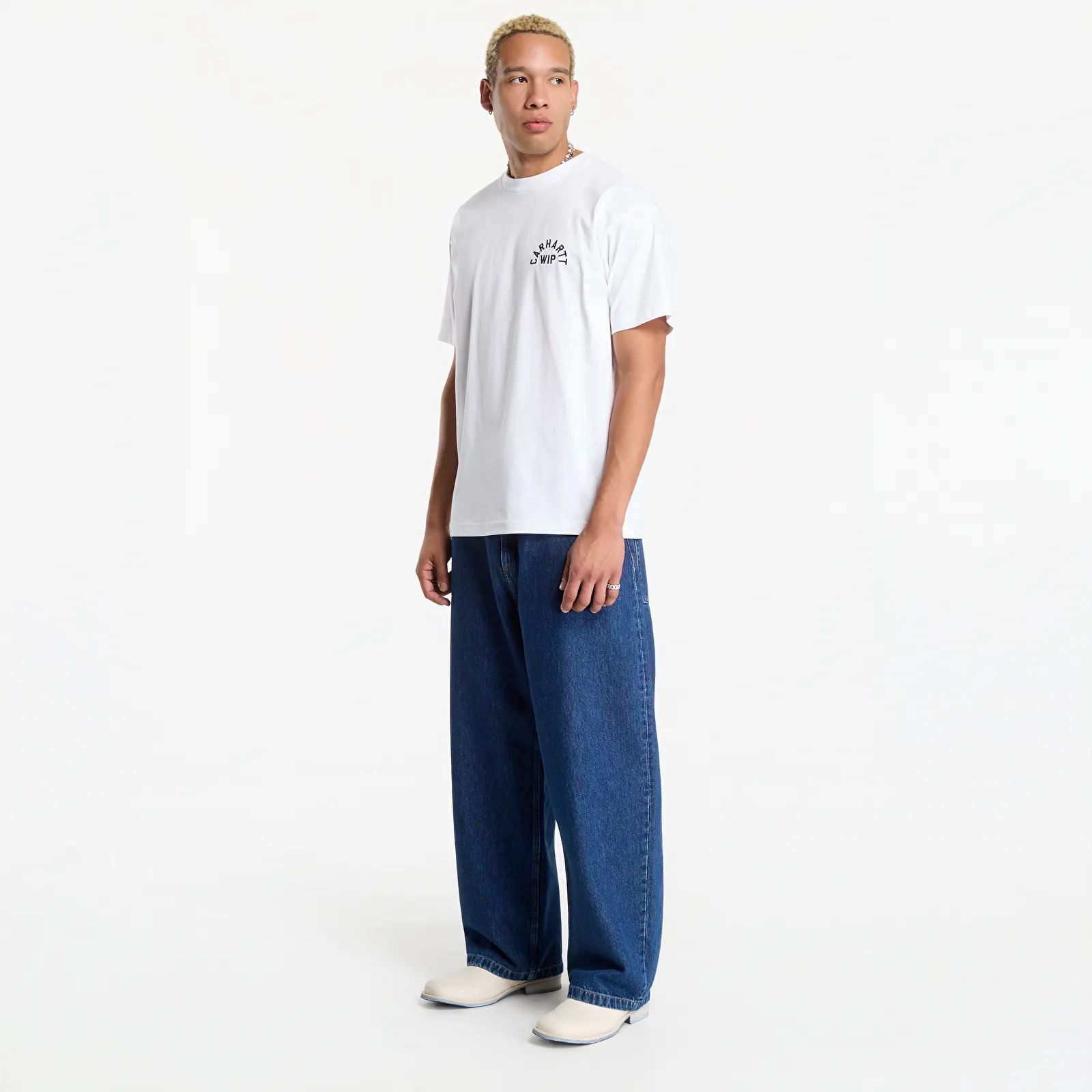 Men's T-shirts Carhartt WIP S/S Arch Script T-Shirt UNISEX White/ Dark Navy