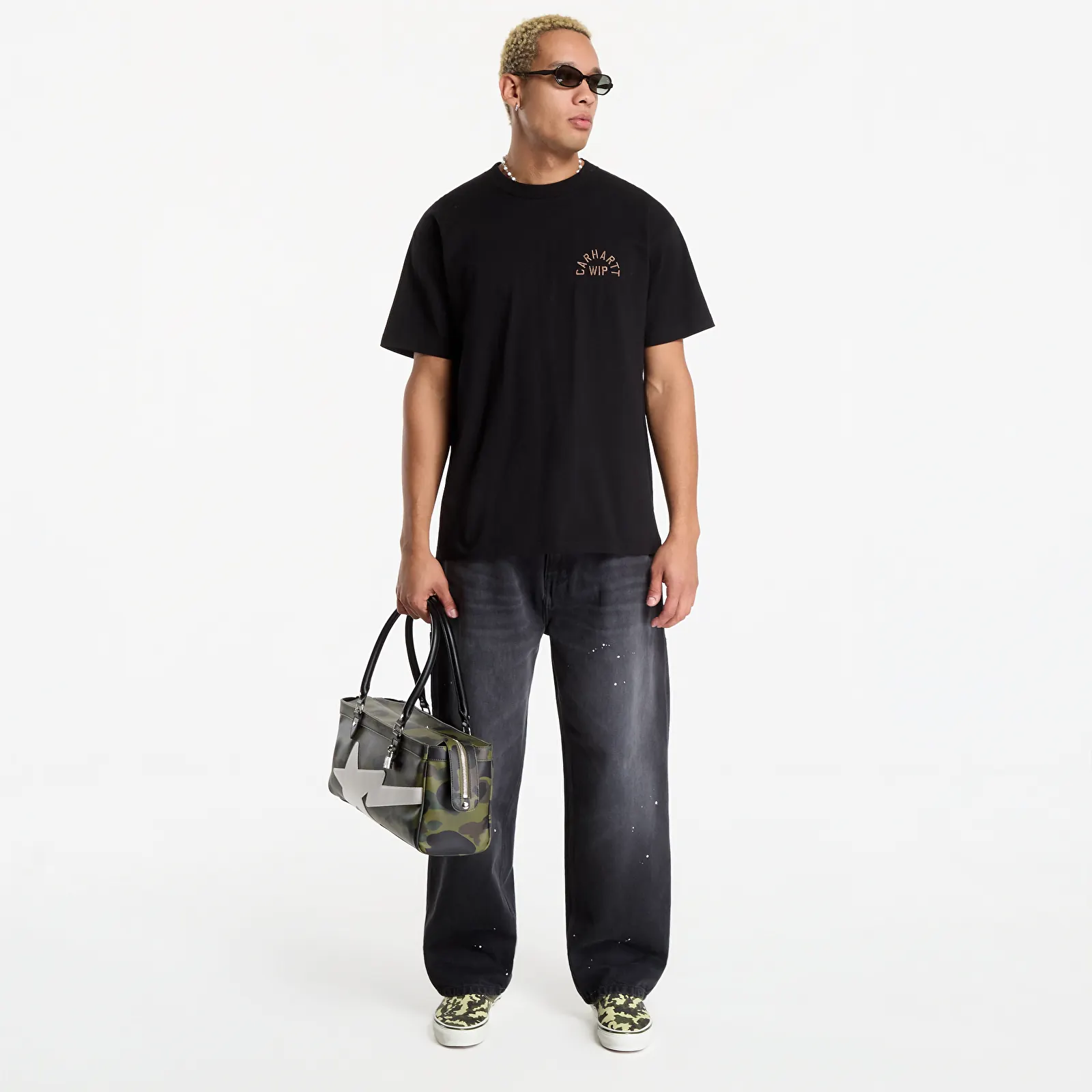 Men's T-shirts Carhartt WIP S/S Arch Script T-Shirt UNISEX Black/ WIP H Brown