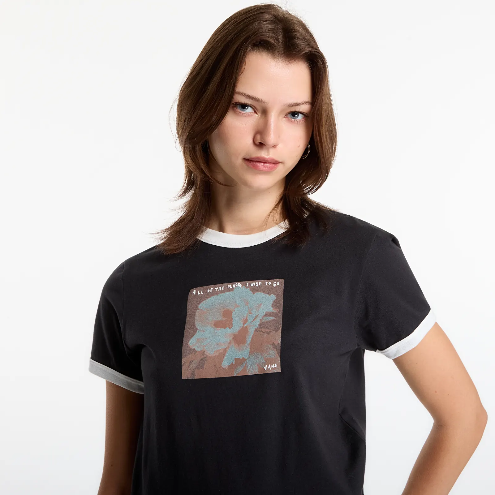Moteriški marškinėliai Vans Places I Wish To Go Ringer SS Tee Black