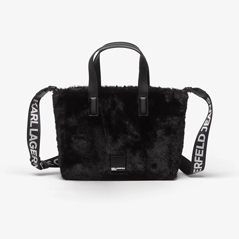 Karl Lagerfeld Jeans Box Logo Mini Tote Furry Black