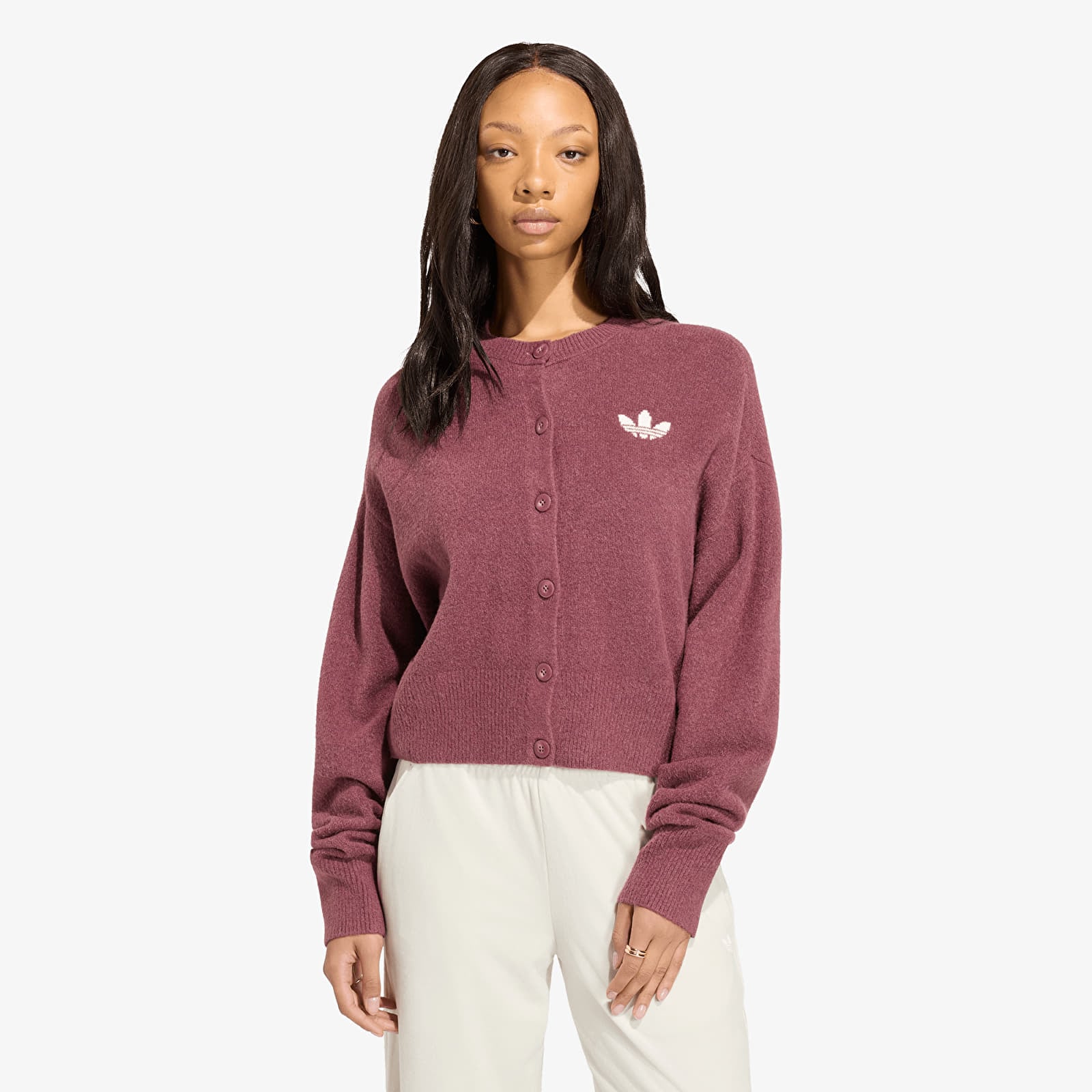 Cardigane pentru femei adidas Essentials Knit Cardigan Burgundy