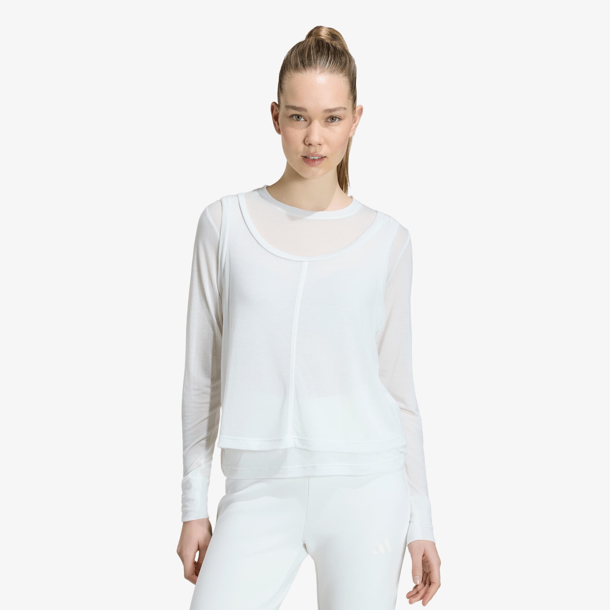 Тениска adidas Soft Lux Sheer Long-Sleeve Off White M