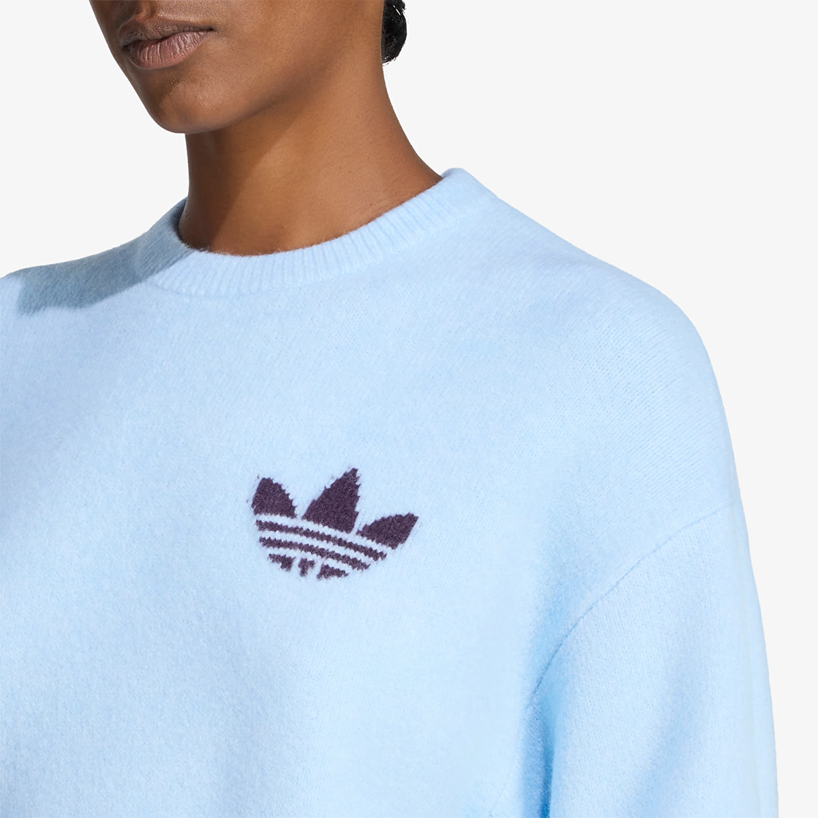 Women's Sweaters adidas Ess Knit Tipping Crew Clear Sky/ Noble Red