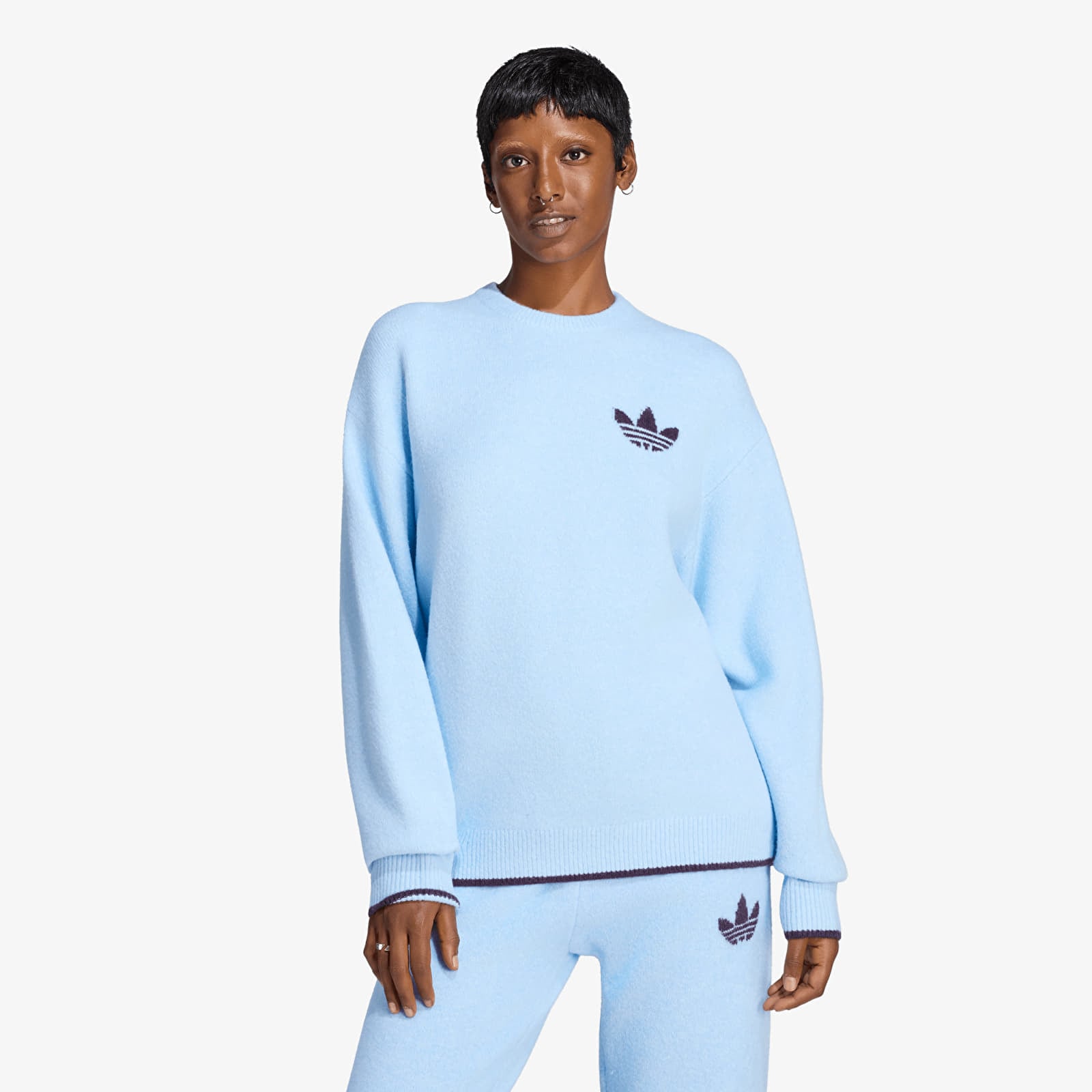 Women's Sweaters adidas Ess Knit Tipping Crew Clear Sky/ Noble Red