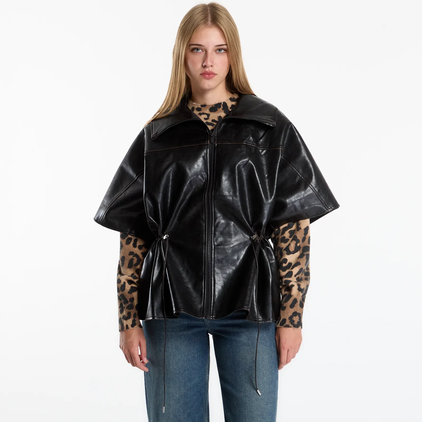 Bundy Desigual Poncho Leather Effect Jacket Black