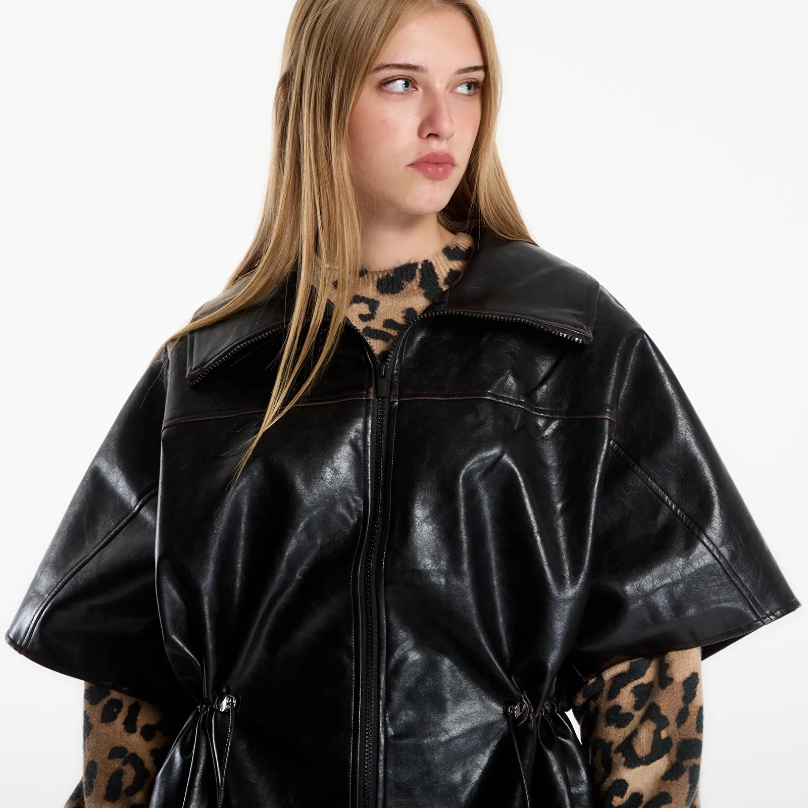 Bundy Desigual Poncho Leather Effect Jacket Black