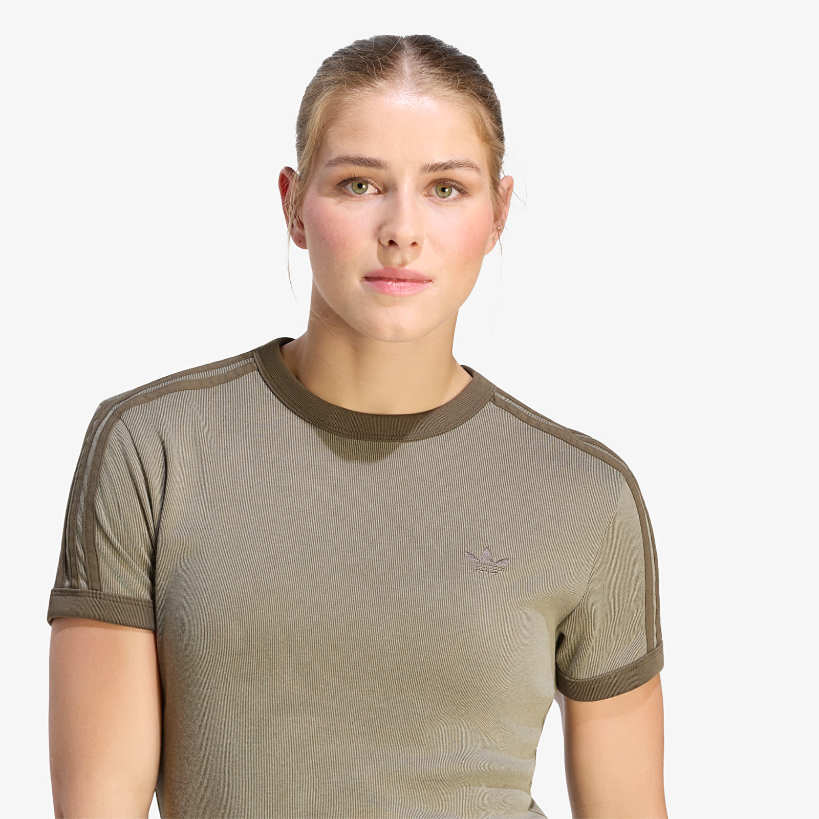 Moteriški marškinėliai adidas Heather 3-Stripes Cali T-Shirt Branch/ Silver Pebble/ Branch